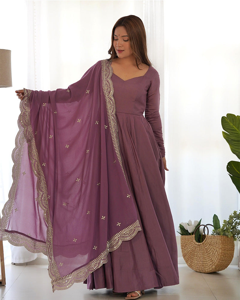 BEAUTIFUL ONION COLOR PURE CHANDERI SILK ANARKALI SUIT SET OF 3