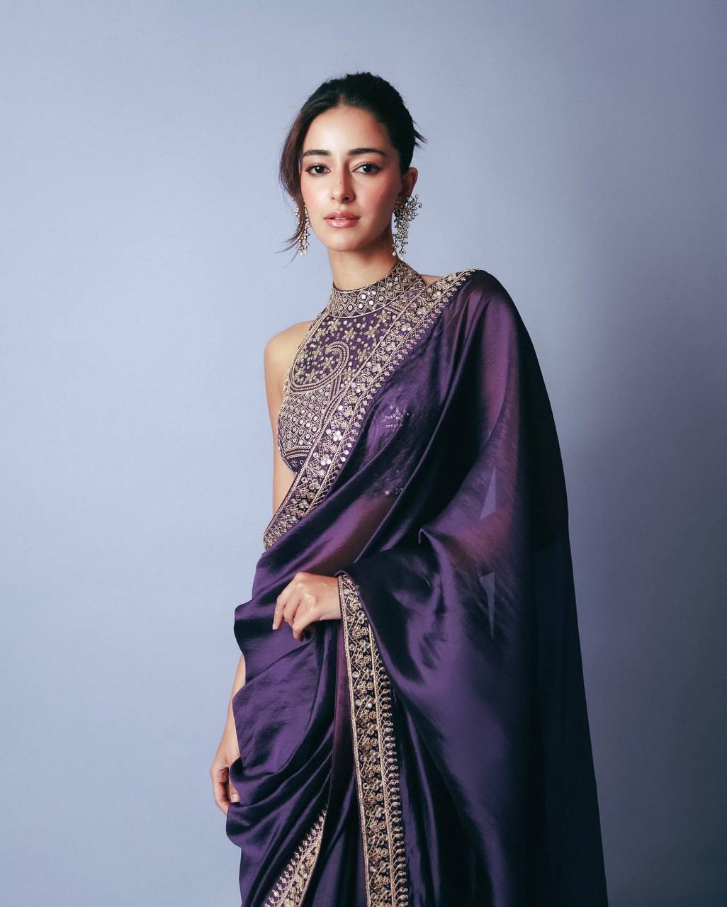 BOLLYWOOD CELEBRITY EMBROIDERED SEQUENCE SAREE WITH FANCY BLOUSE