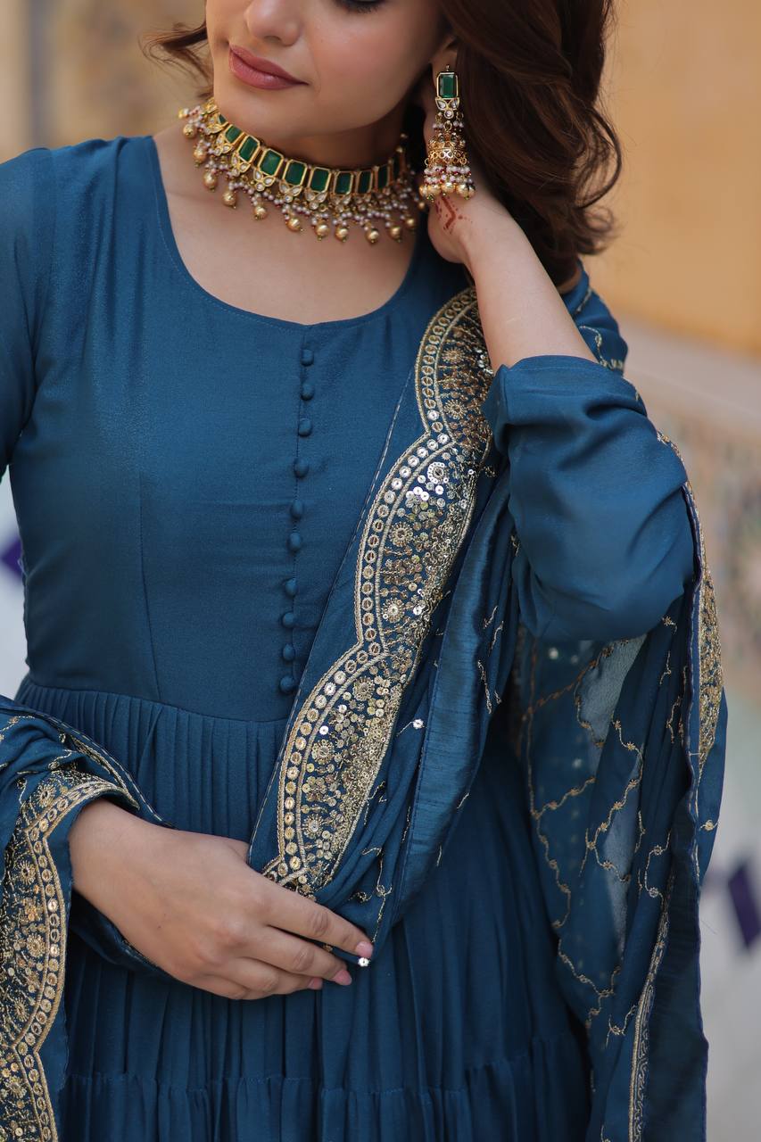 MORPEACH COLOR STAR GEORGETTE GOWN WITH EMBROIDERED DUPATTA