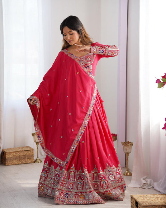 RED COLOR NATURAL CREPE SILK LEHENGA CHOLI