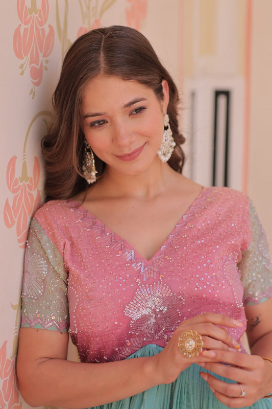 PUCE PINK COLOR GOLD CRUSH EMBROIDERED WORK GOWN