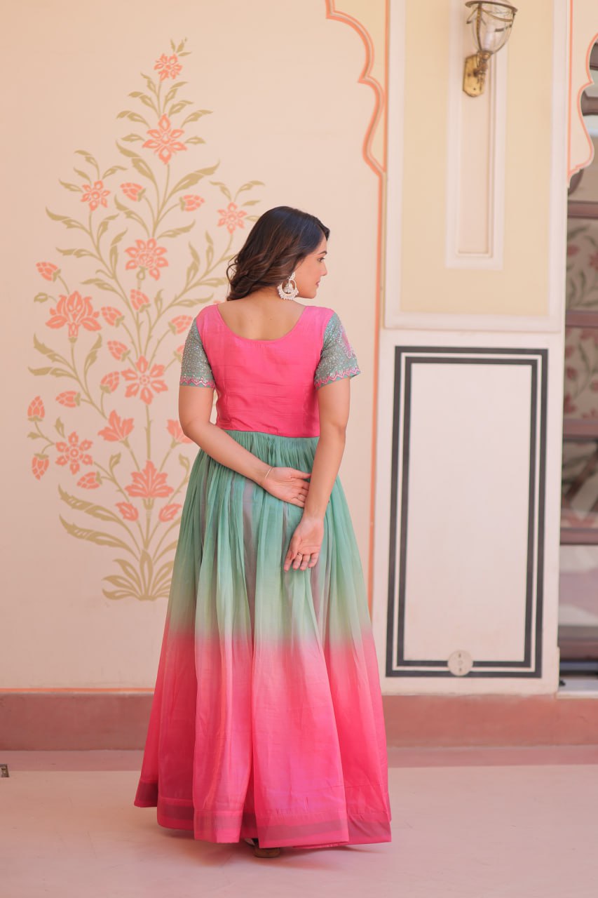PINK COLOR GOLD CRUSH EMBROIDERED WORK GOWN