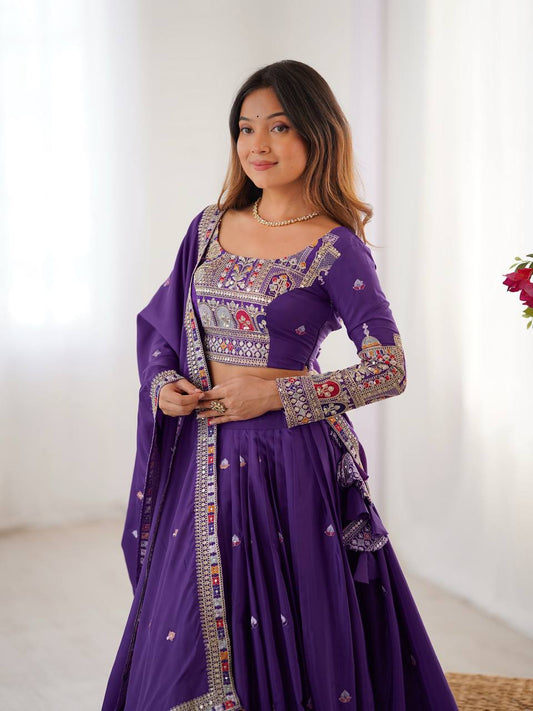 PURPLE COLOR NATURAL CREPE SILK LEHENGA CHOLI