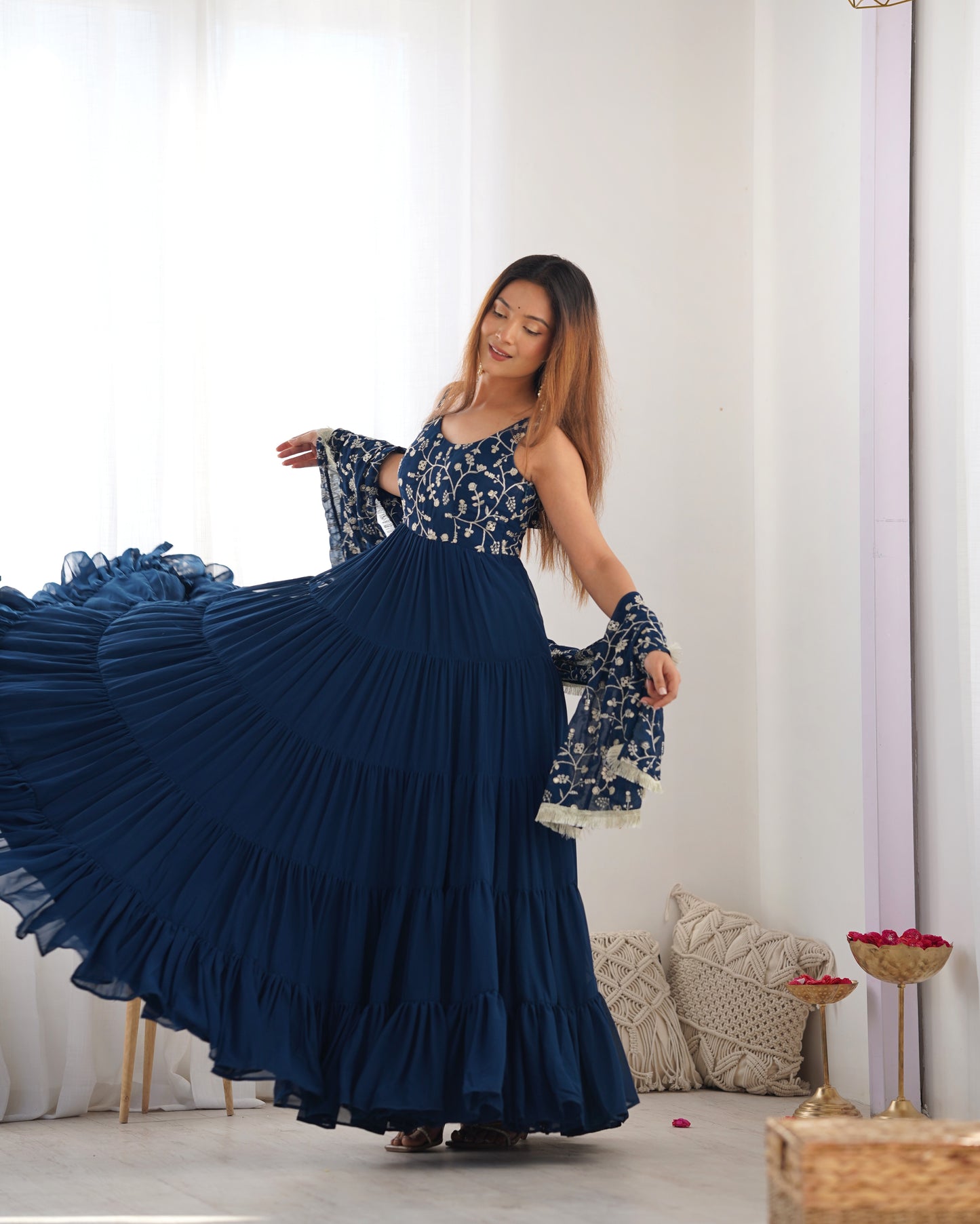 RAMA COLOR GEORGETTE FIVE LAYER RUFFLE STYLE ANARKALI SUIT