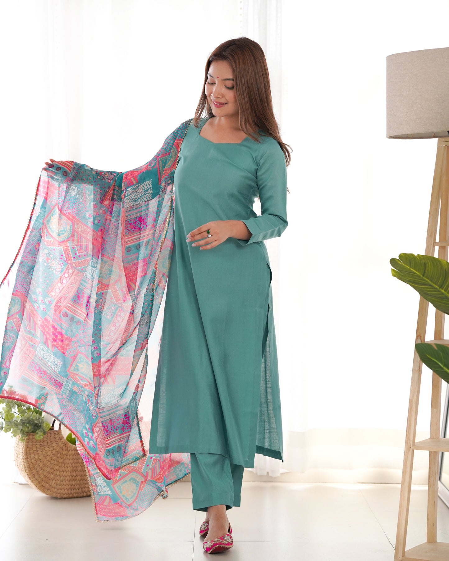 SEA GREEN COLOR VISCOSE READY TO WEAR KURTI SET OF 3