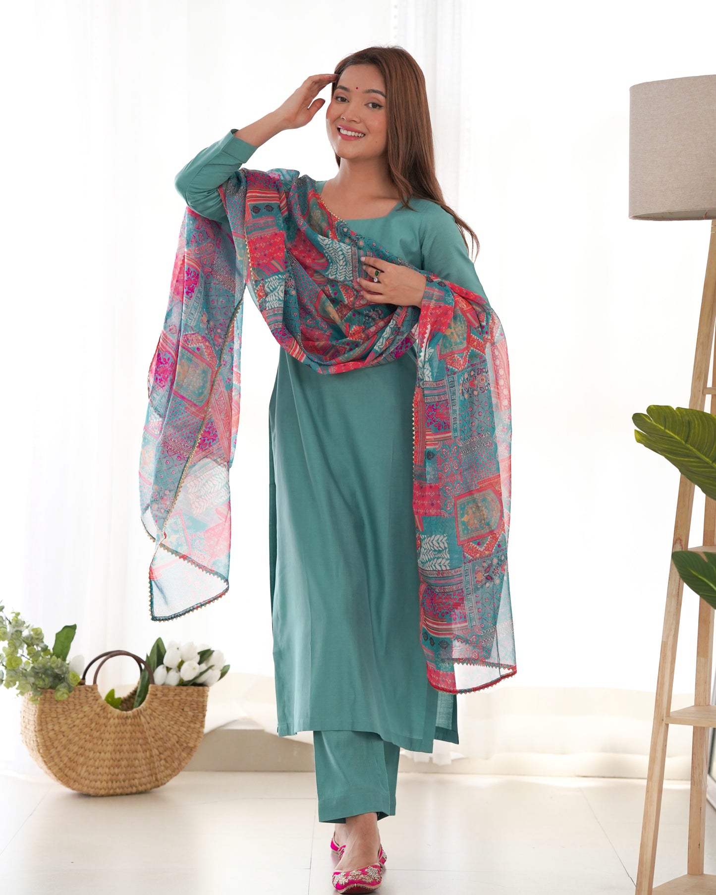SEA GREEN COLOR VISCOSE READY TO WEAR KURTI SET OF 3