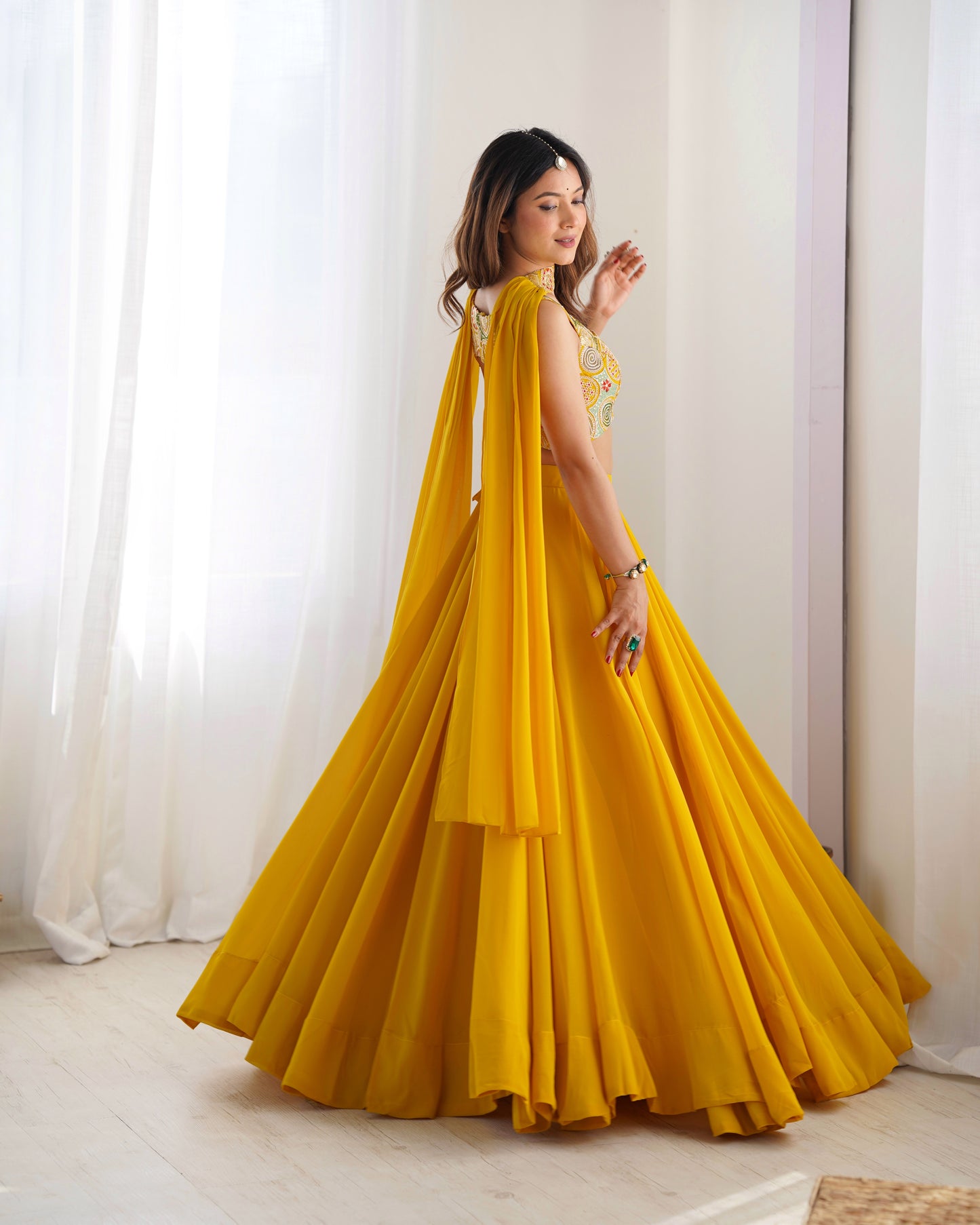 YELLOW COLOR PURE SOFT GEORGETTE LEHENGA WITH FANCY BLOUSE FULLY STITCHED