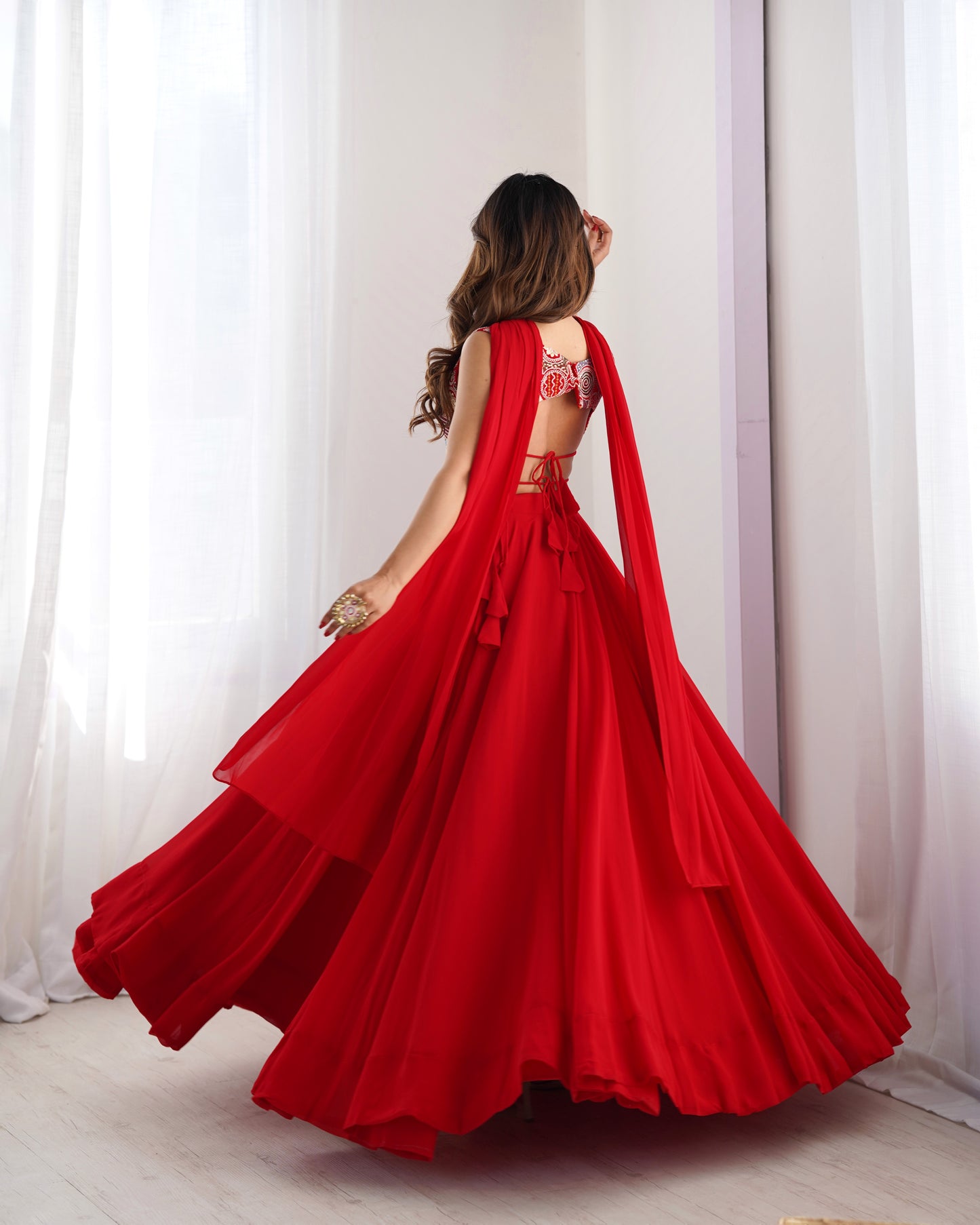 RED COLOR PURE SOFT GEORGETTE LEHENGA WITH FANCY BLOUSE FULLY STITCHED