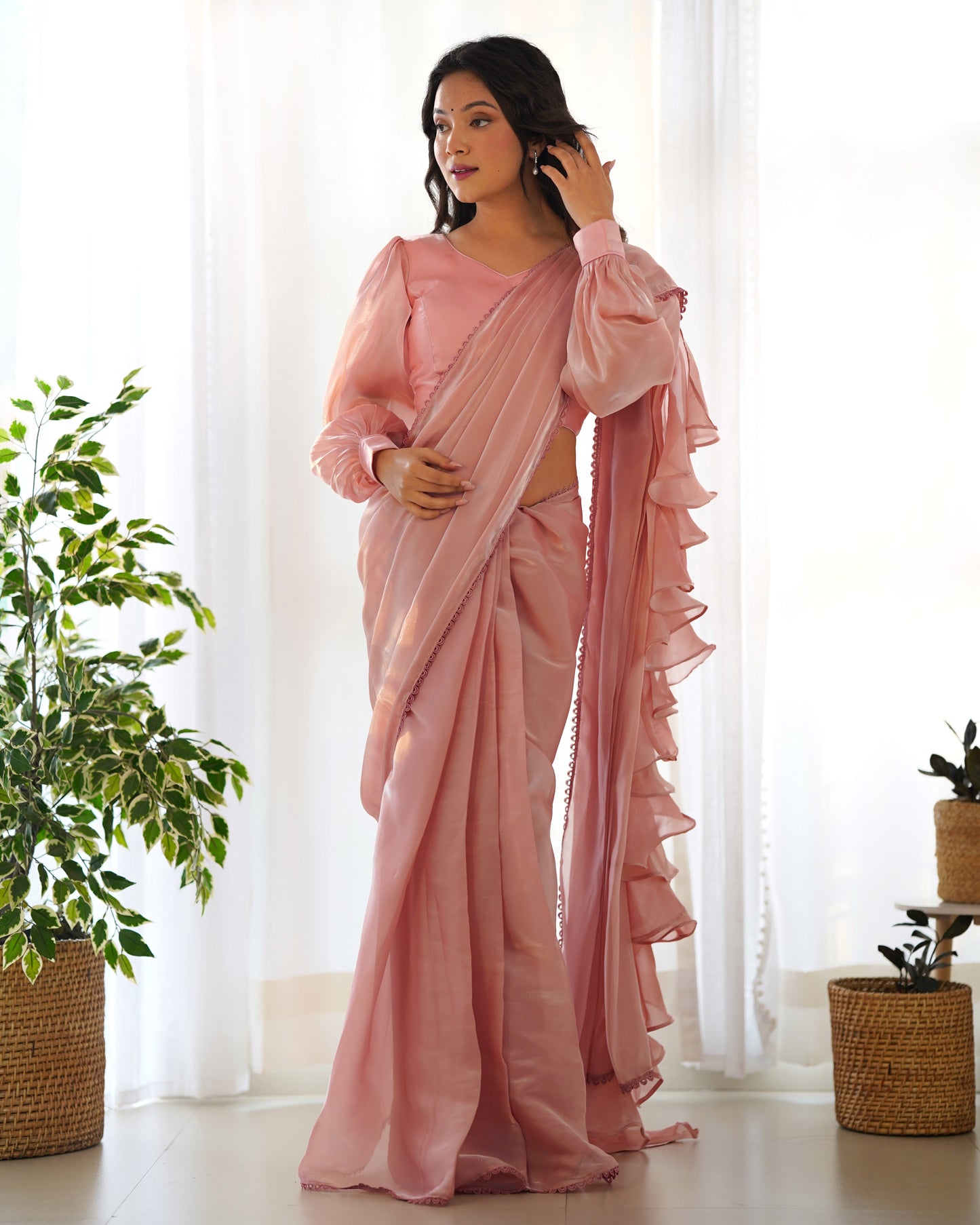 PEACH COLOR JIMMY CHOO PRE DRAPPED SAREE