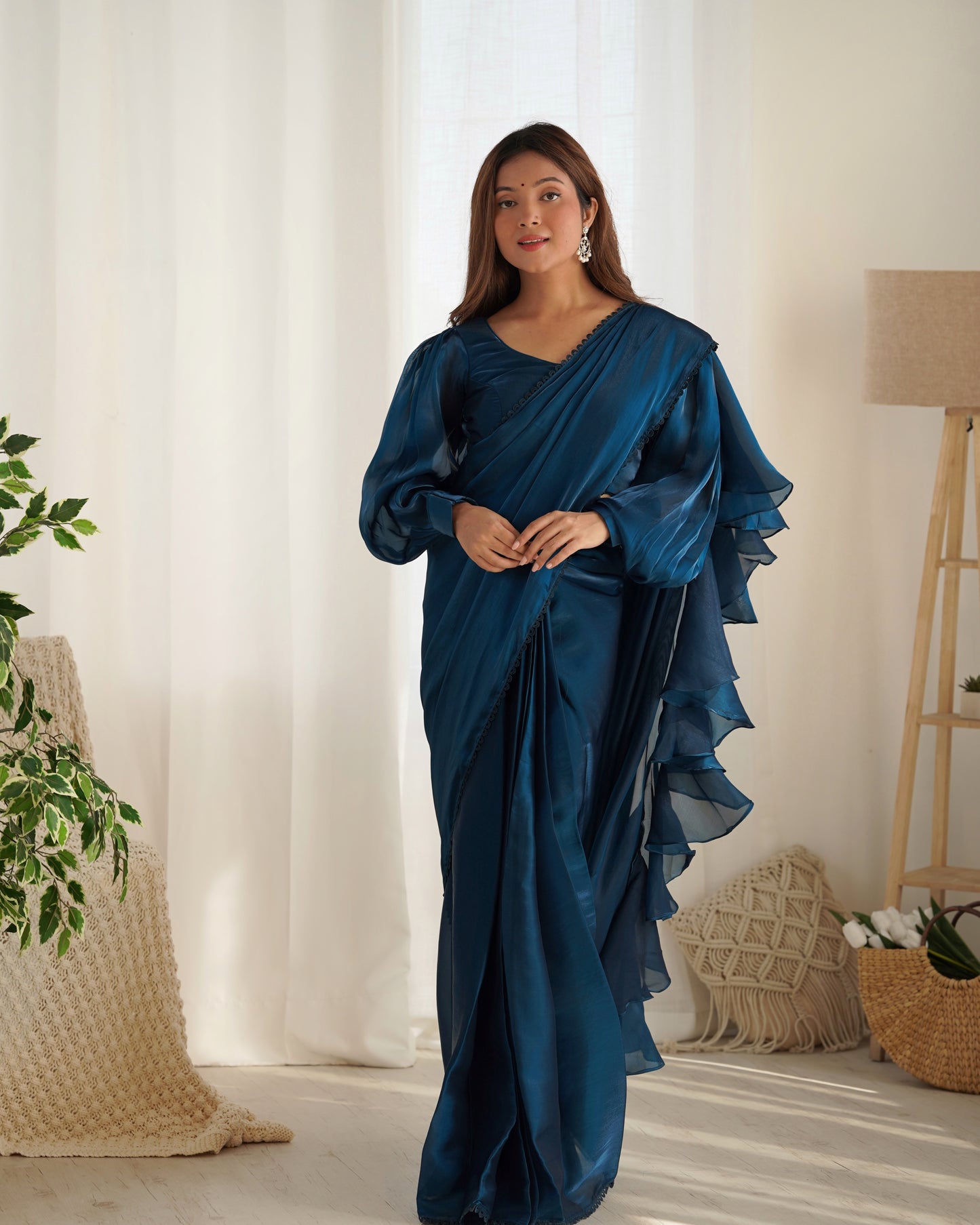 TEAL BLUE COLOR JIMMY CHOO PRE DRAPPED SAREE