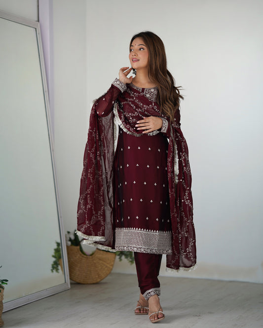 MAROON COLOR RANGOLI SILK KURTI SET OF 3