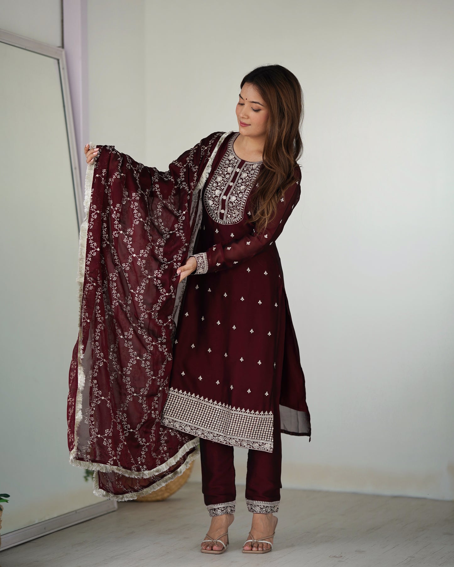 MAROON COLOR RANGOLI SILK KURTI SET OF 3