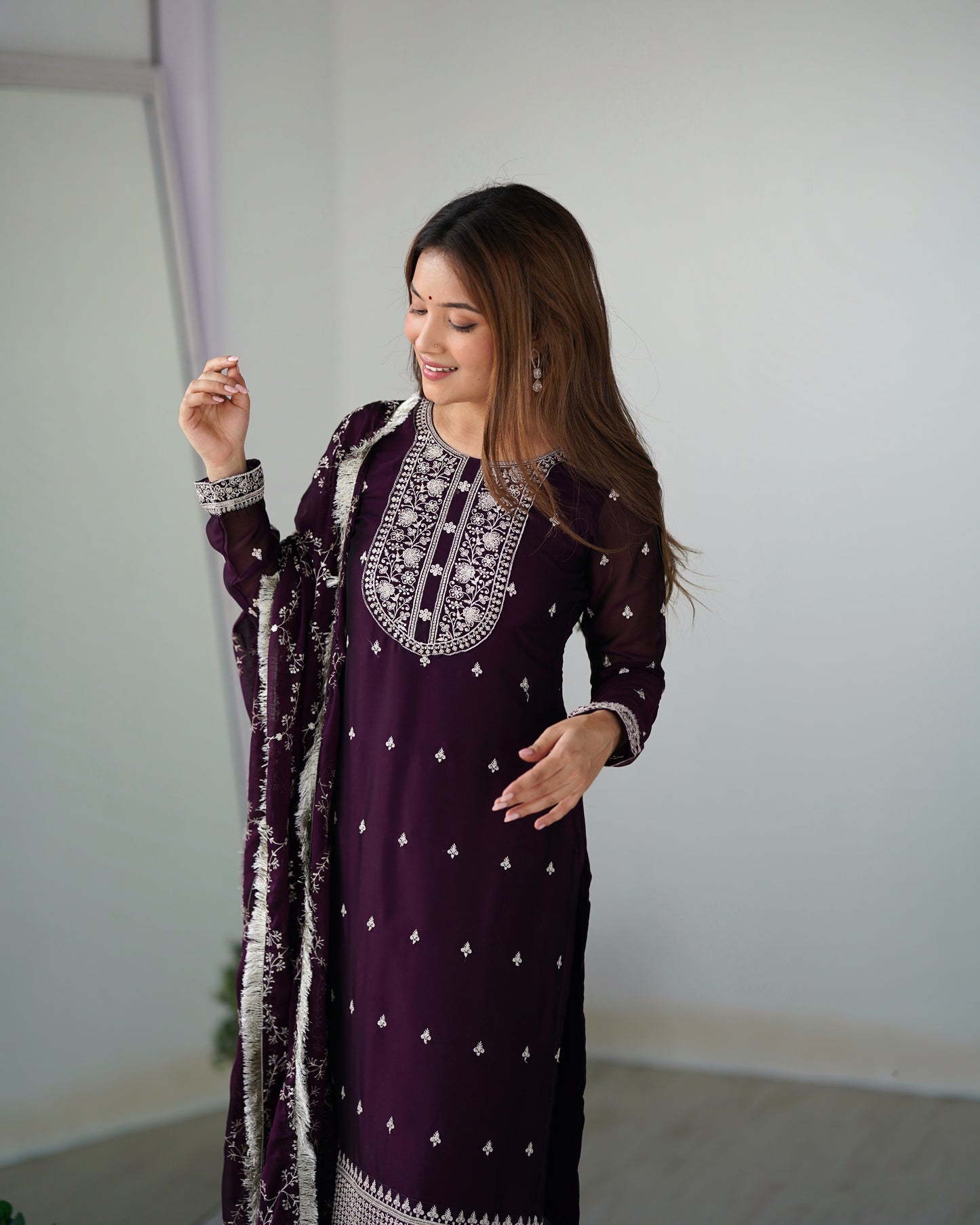 WINE COLOR RANGOLI SILK KURTI SET OF 3