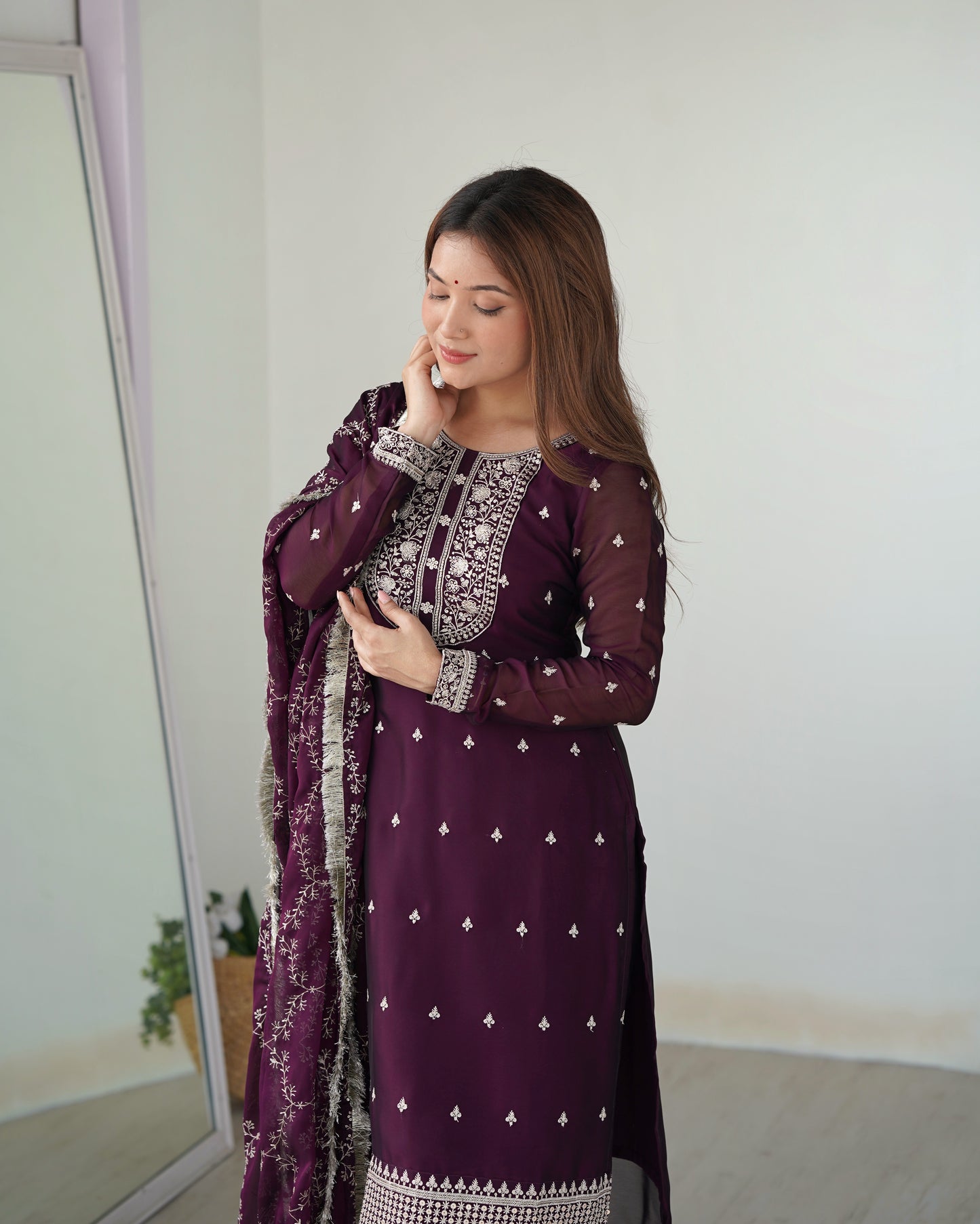 WINE COLOR RANGOLI SILK KURTI SET OF 3