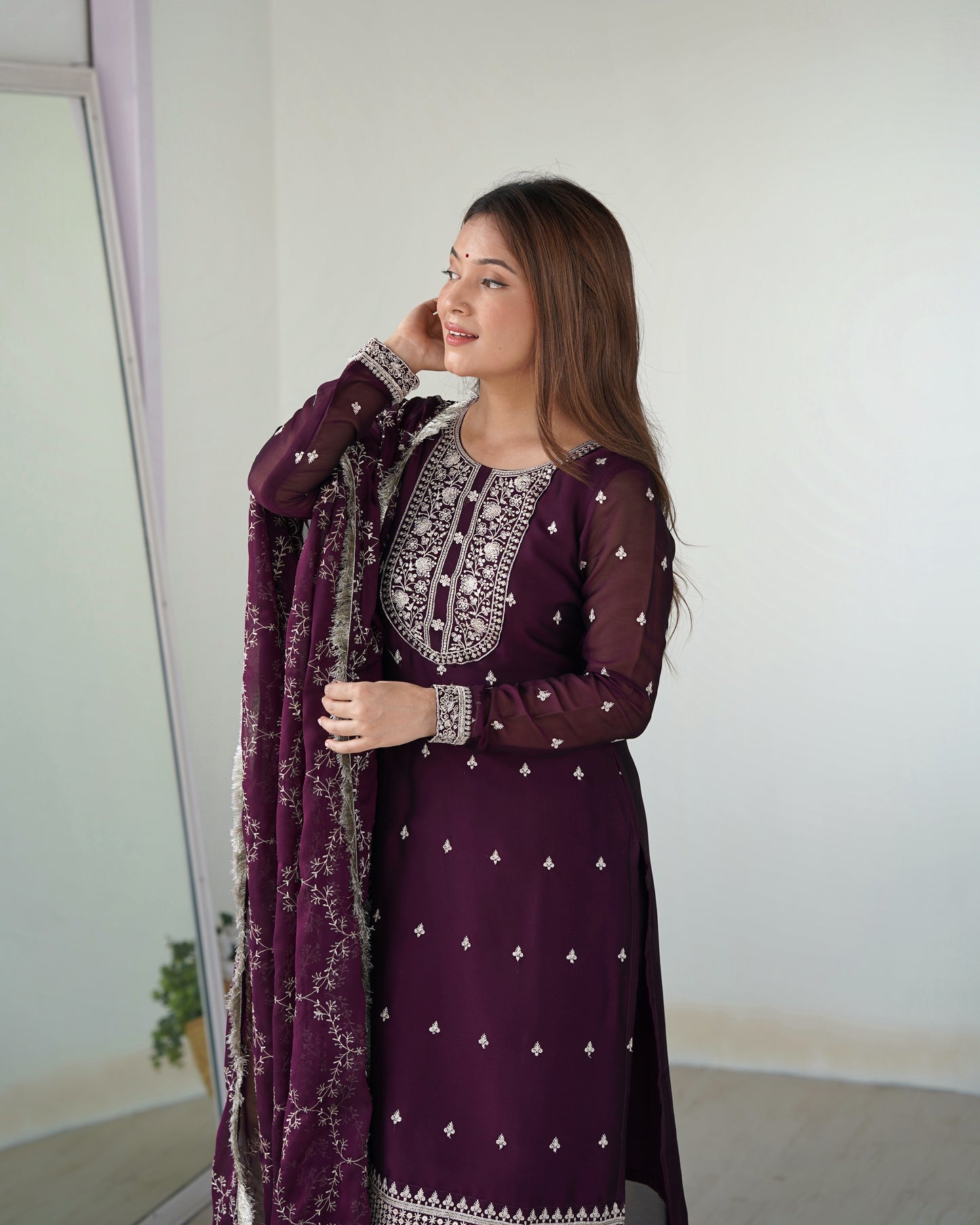 WINE COLOR RANGOLI SILK KURTI SET OF 3