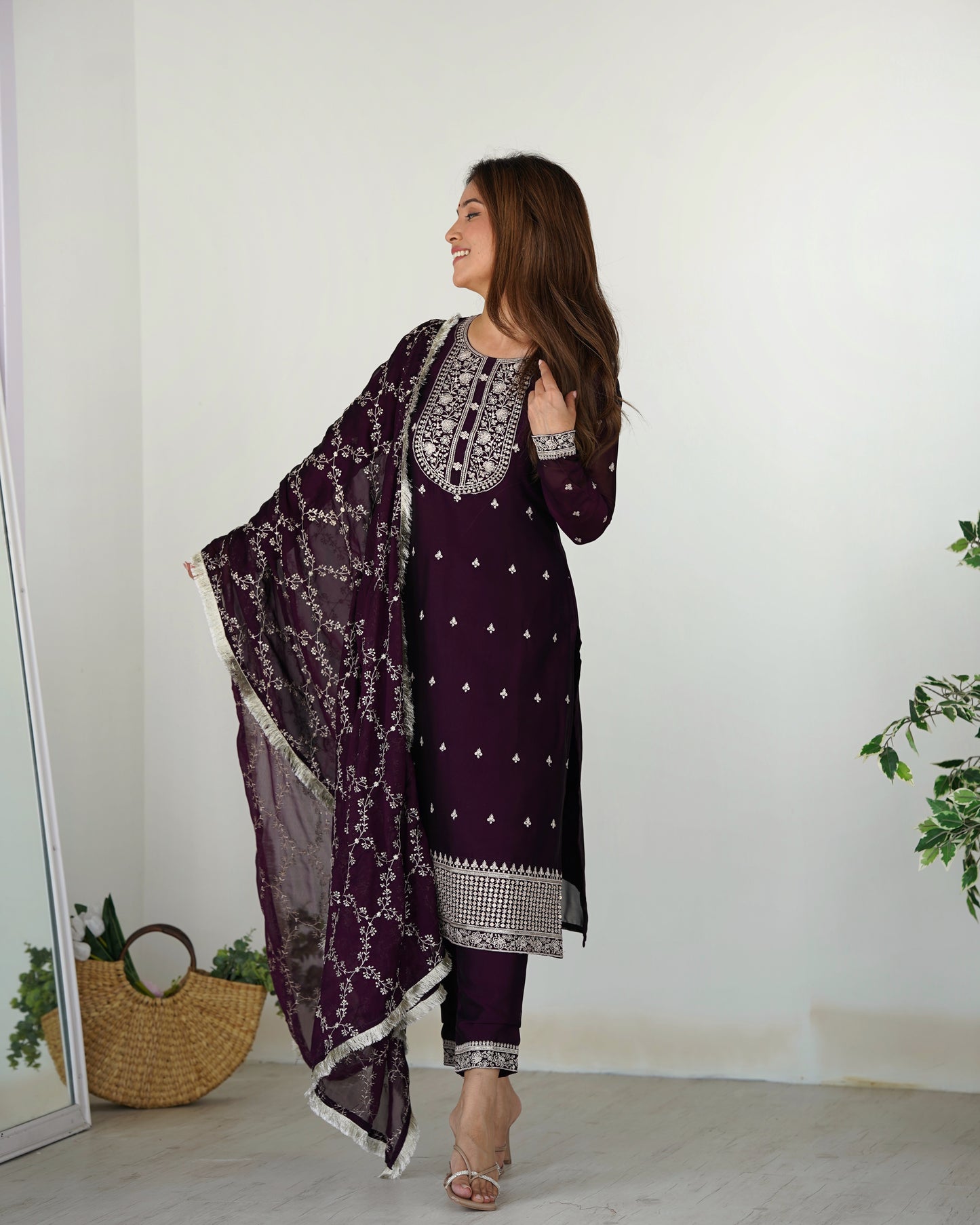 WINE COLOR RANGOLI SILK KURTI SET OF 3
