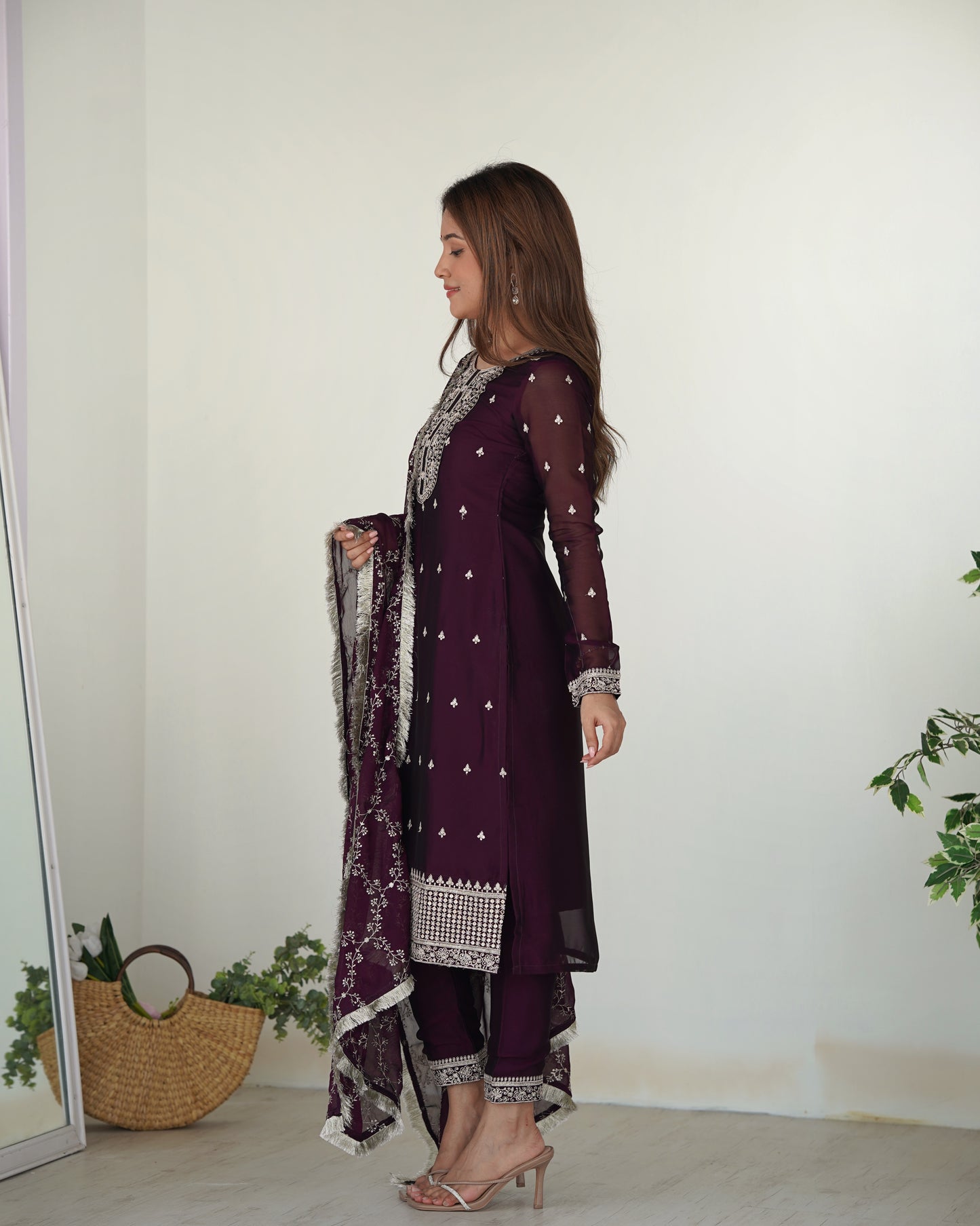 WINE COLOR RANGOLI SILK KURTI SET OF 3