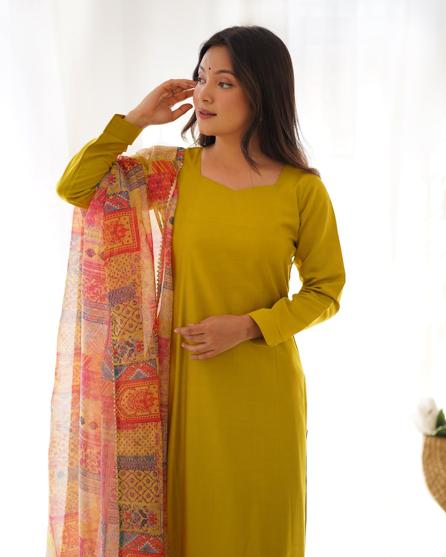 YELLOW COLOR VISCOSE READY TO WEAR KURTI SET OF 3
