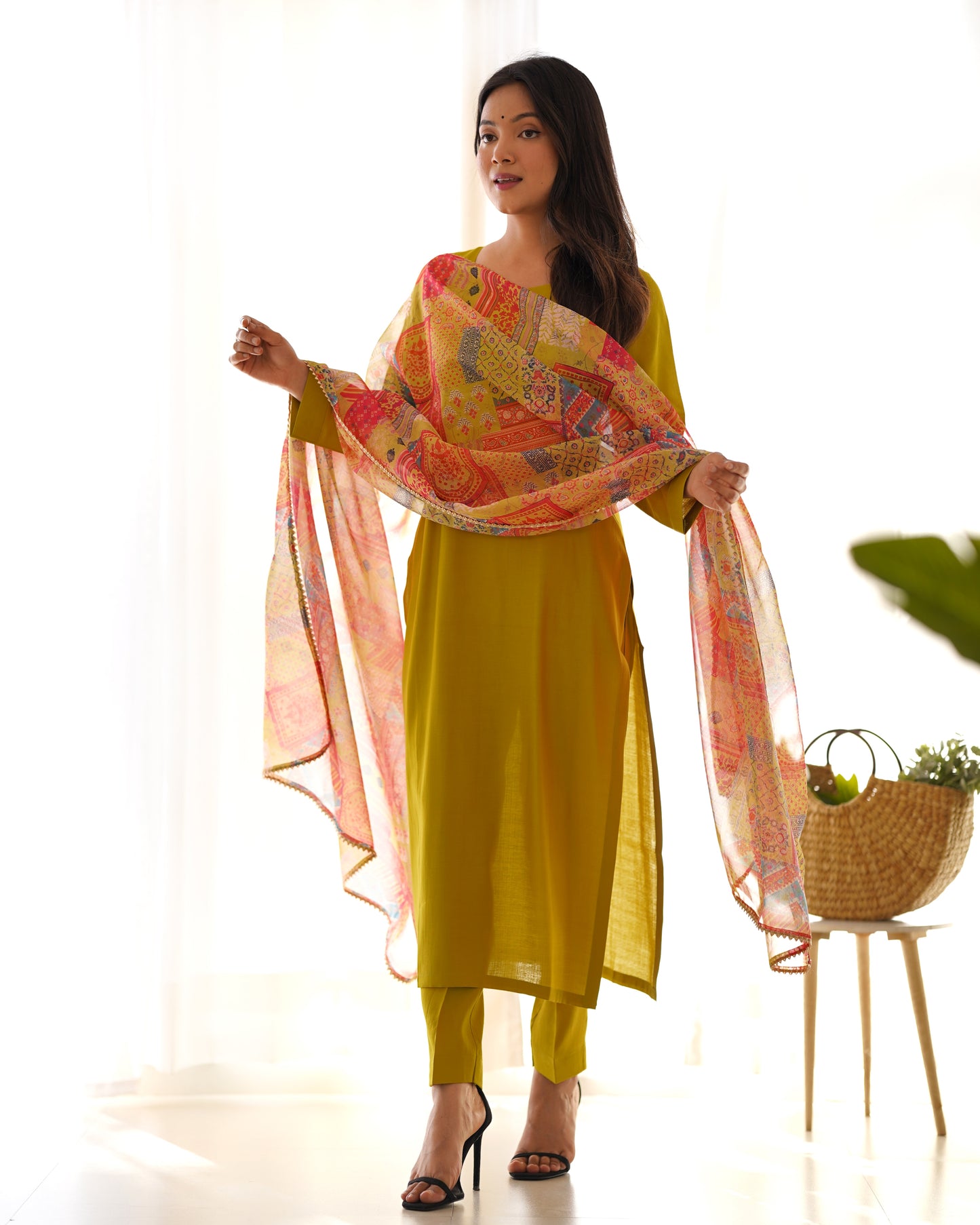 YELLOW COLOR VISCOSE READY TO WEAR KURTI SET OF 3