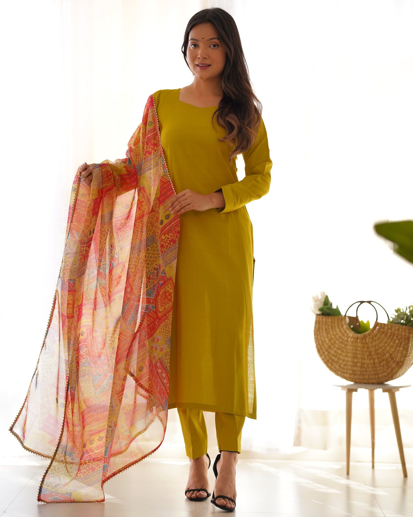 YELLOW COLOR VISCOSE READY TO WEAR KURTI SET OF 3