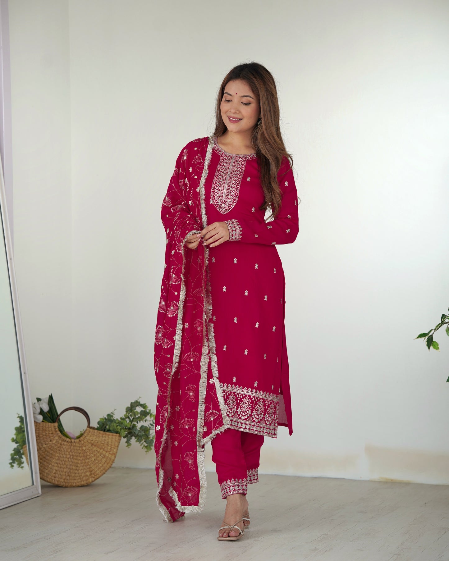 RANI PINK COLOR RANGOLI SILK KURTI SET OF 3