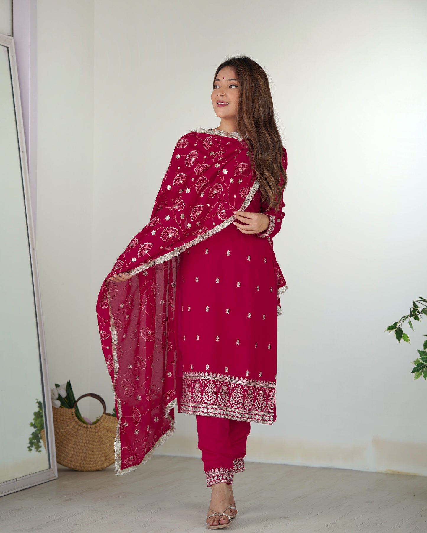 RANI PINK COLOR RANGOLI SILK KURTI SET OF 3