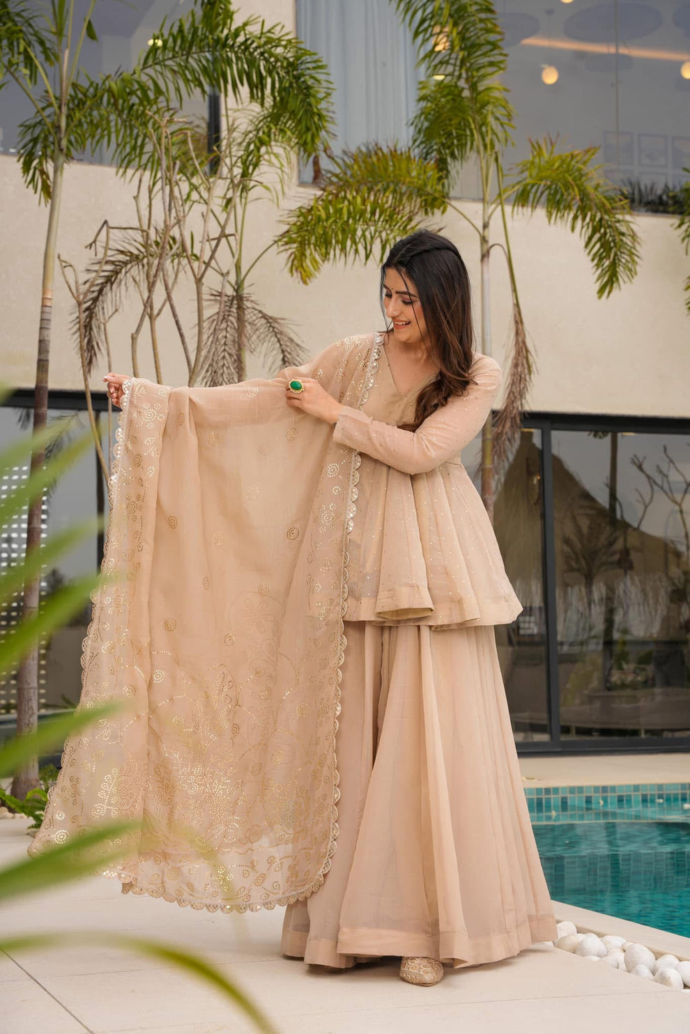 TABBY ORGANZA MUKESH WORK KURTA SUIT SET OF 3