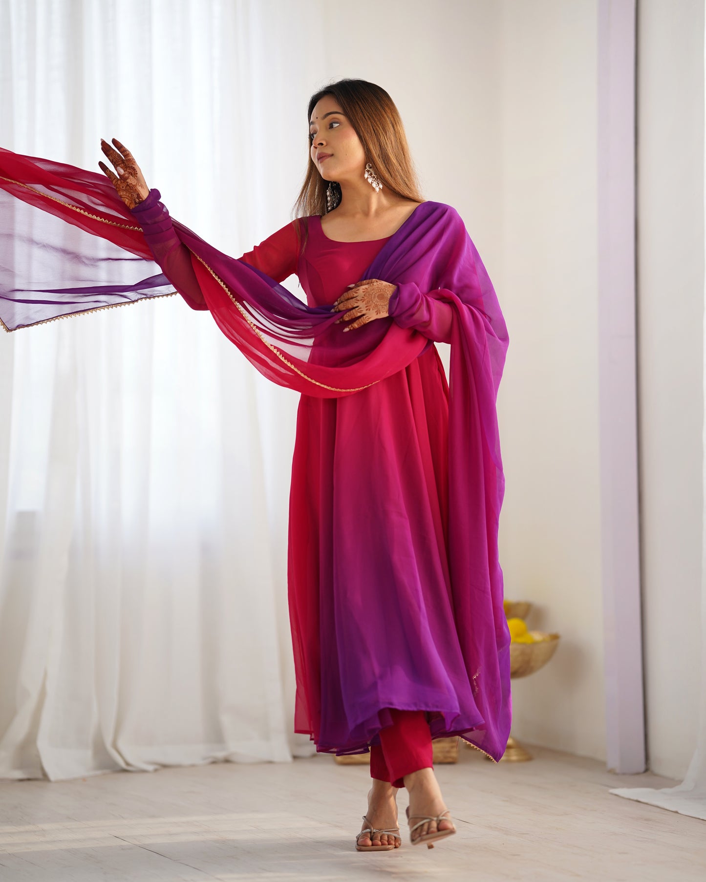 DARK PINK COLOR GEORGETTE BASE ANARKALI SUIT SET OF 3