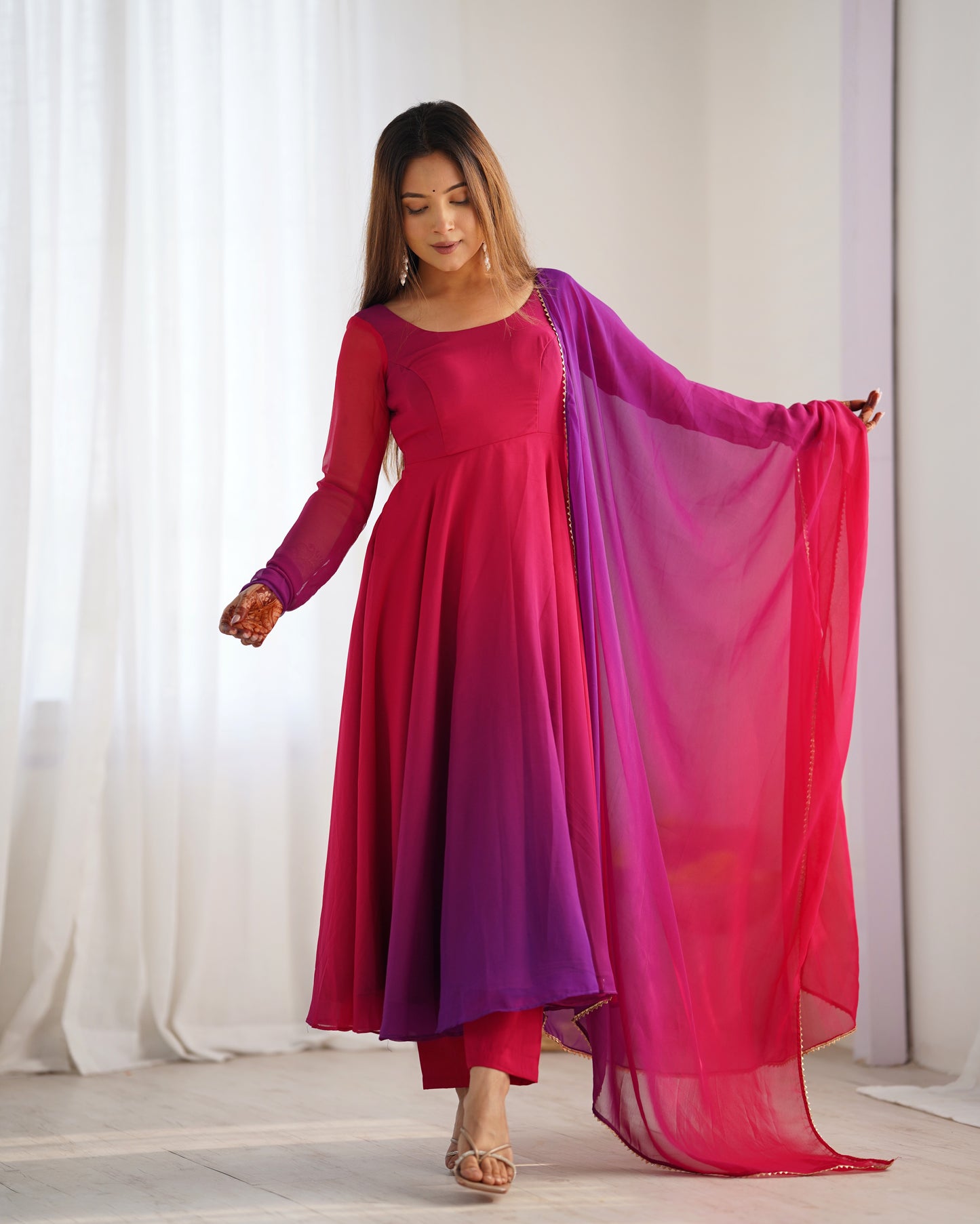 DARK PINK COLOR GEORGETTE BASE ANARKALI SUIT SET OF 3