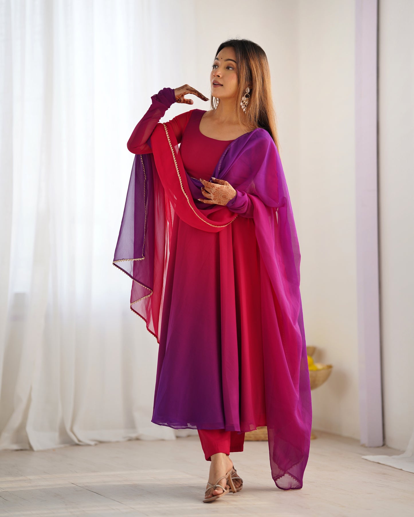 DARK PINK COLOR GEORGETTE BASE ANARKALI SUIT SET OF 3