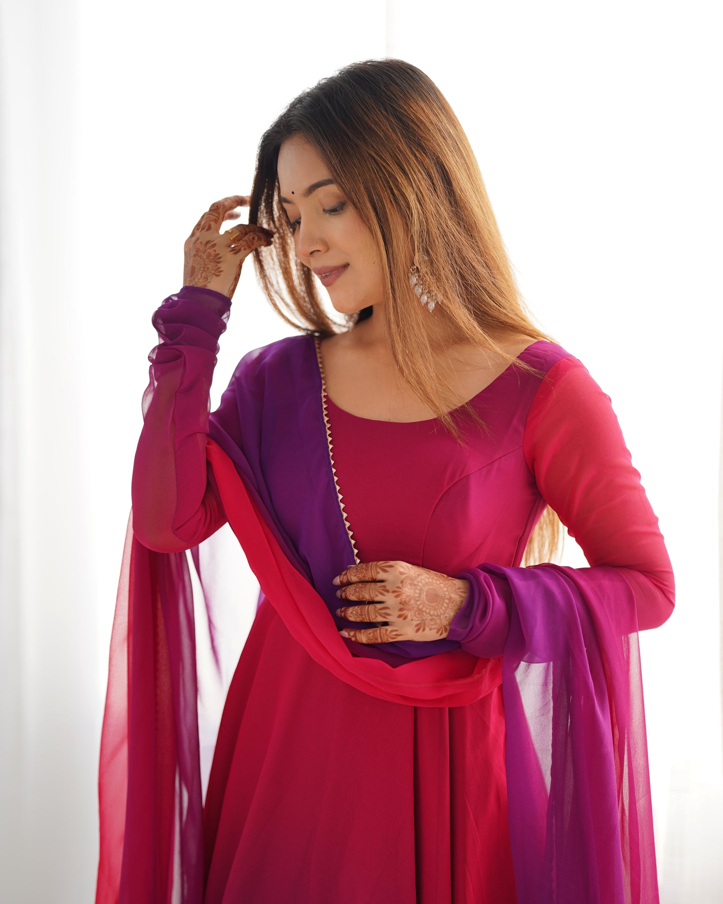 DARK PINK COLOR GEORGETTE BASE ANARKALI SUIT SET OF 3