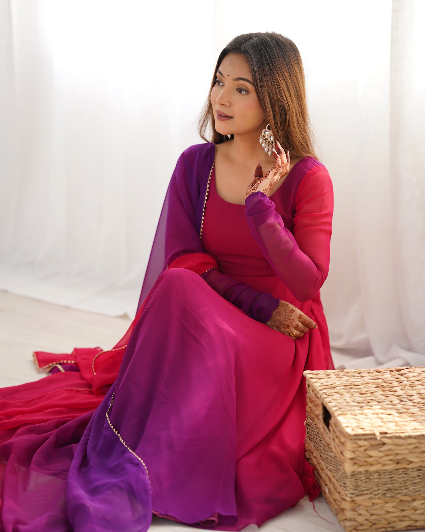 DARK PINK COLOR GEORGETTE BASE ANARKALI SUIT SET OF 3