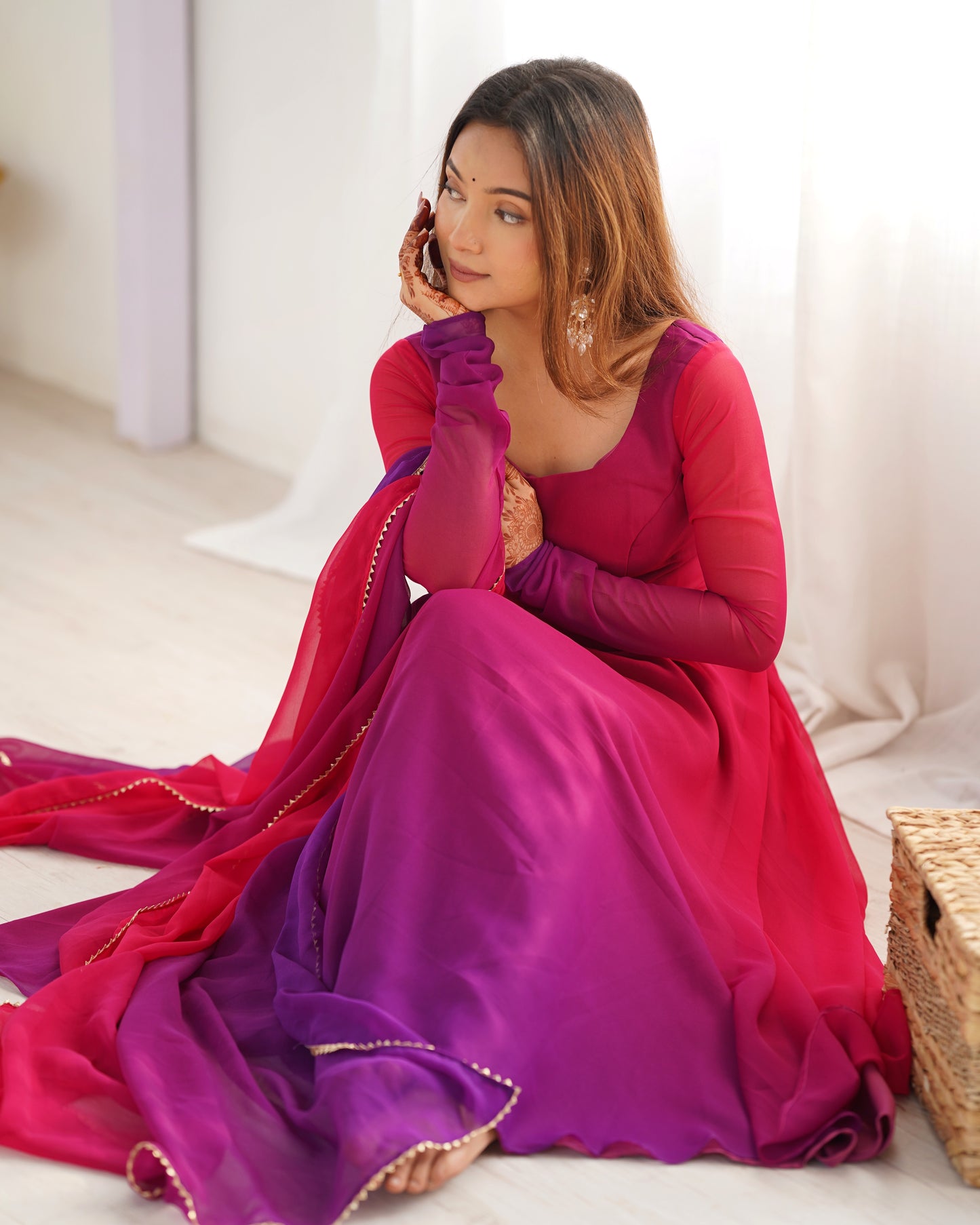 DARK PINK COLOR GEORGETTE BASE ANARKALI SUIT SET OF 3