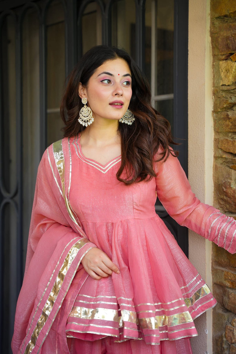 PINK COLOR TISSUE CRUSH FABRIC KURTA SUIT SET OF 3
