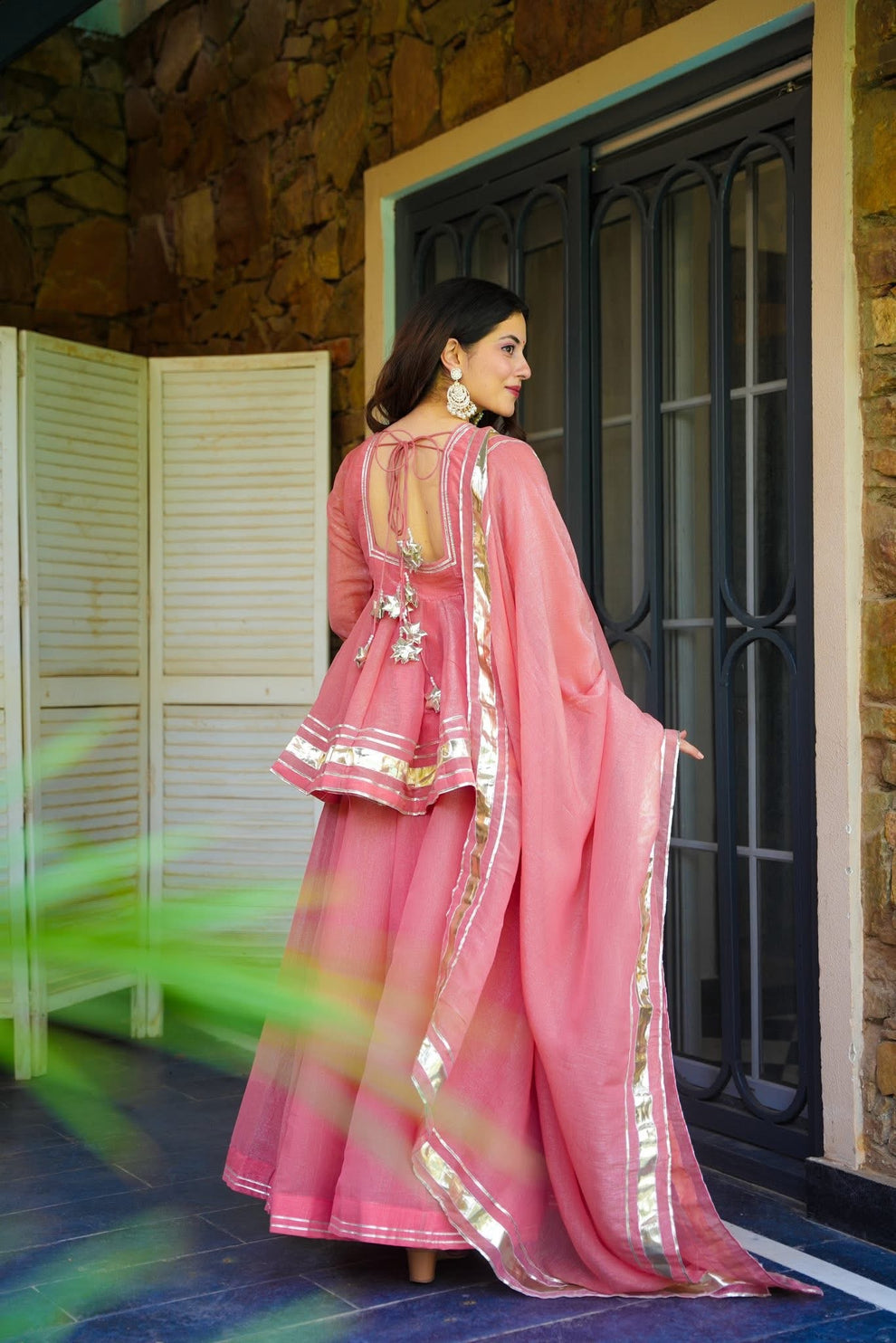 PINK COLOR TISSUE CRUSH FABRIC KURTA SUIT SET OF 3