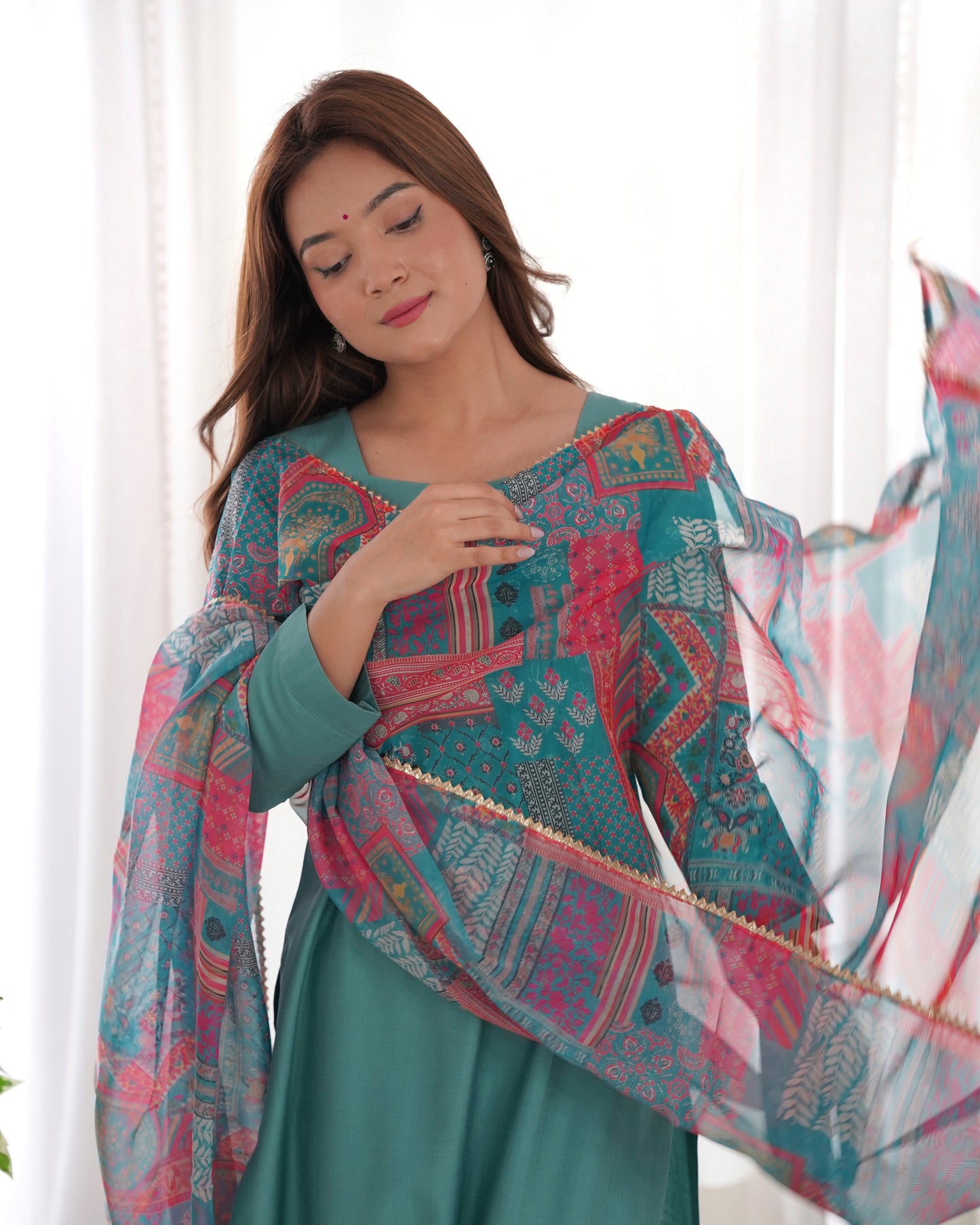 SEA GREEN COLOR VISCOSE READY TO WEAR KURTI SET OF 3