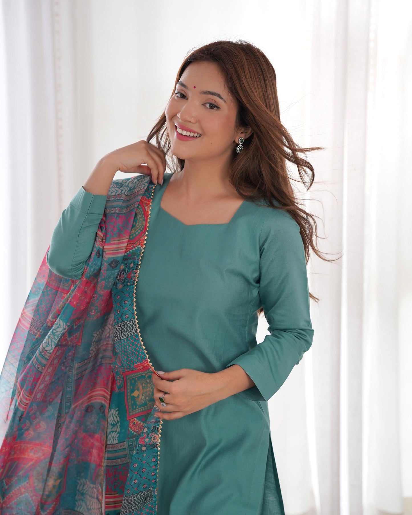 SEA GREEN COLOR VISCOSE READY TO WEAR KURTI SET OF 3