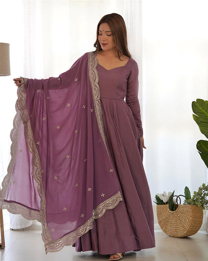 BEAUTIFUL ONION COLOR PURE CHANDERI SILK ANARKALI SUIT SET OF 3