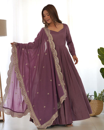 BEAUTIFUL ONION COLOR PURE CHANDERI SILK ANARKALI SUIT SET OF 3