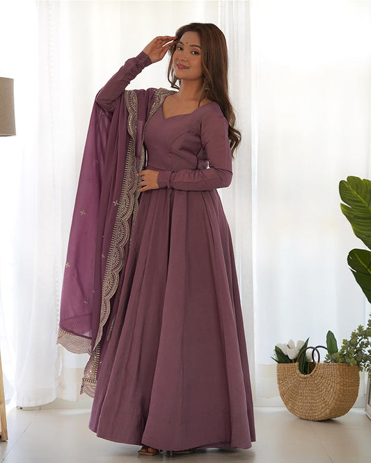 BEAUTIFUL ONION COLOR PURE CHANDERI SILK ANARKALI SUIT SET OF 3