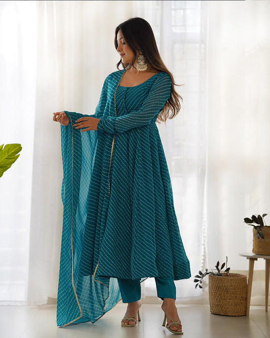 RAMA COLOR LAHERIYA PRINT GEORGETTE THREE PIECE ANARKALI SUIT