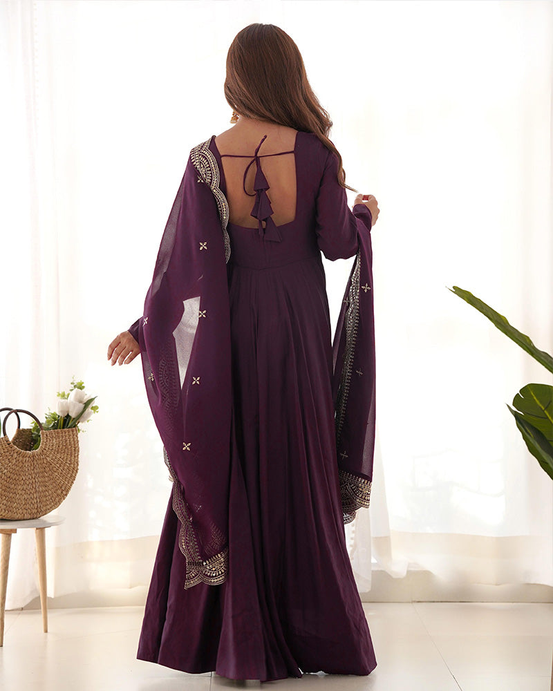 BEAUTIFUL WINE COLOR PURE CHANDERI SILK ANARKALI SUIT SET OF 3