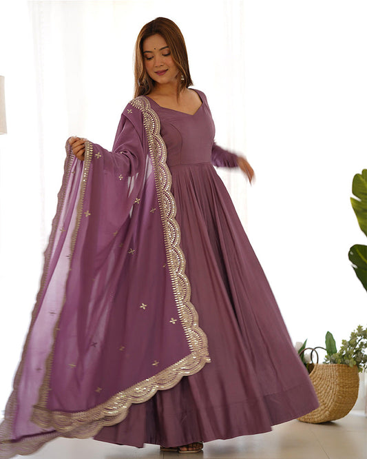 BEAUTIFUL ONION COLOR PURE CHANDERI SILK ANARKALI SUIT SET OF 3