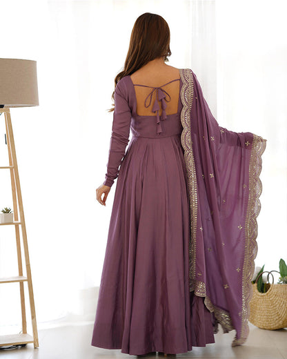 BEAUTIFUL ONION COLOR PURE CHANDERI SILK ANARKALI SUIT SET OF 3
