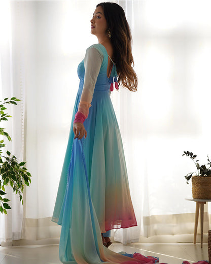 BEAUTIFUL MULTI COLOR FULLY FLAIR GEORGETTE THREE PIECE ANARKALI SUIT