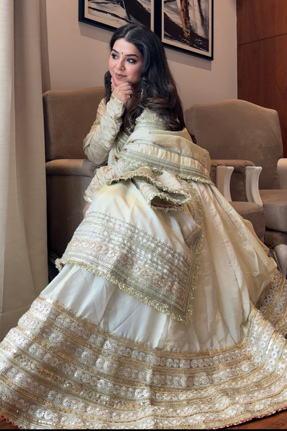 MOST TRENDING OFF WHITE COLOR EMBROIDERY SEQUENCE WORK ANARKALI GOWN