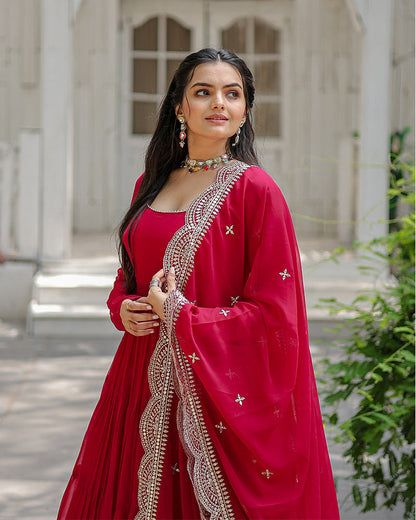 RANI PINK COLOR DESIGNER EMBROIDERED GOWN WITH DUPATTA