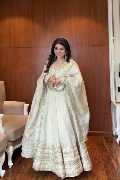 MOST TRENDING OFF WHITE COLOR EMBROIDERY SEQUENCE WORK ANARKALI GOWN