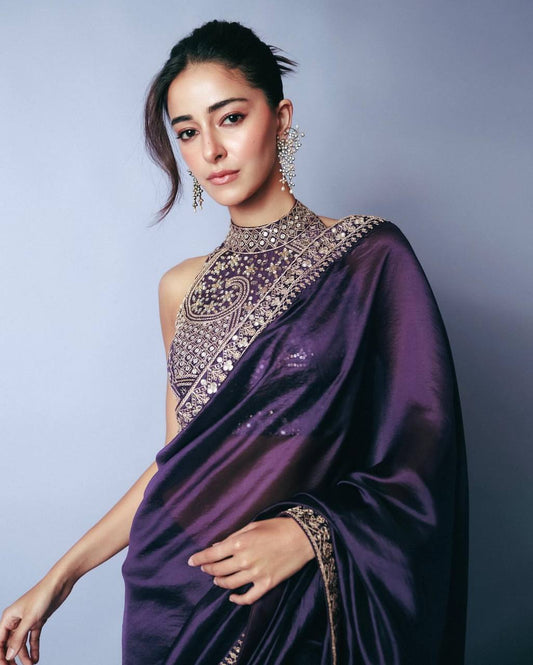 BOLLYWOOD CELEBRITY EMBROIDERED SEQUENCE SAREE WITH FANCY BLOUSE