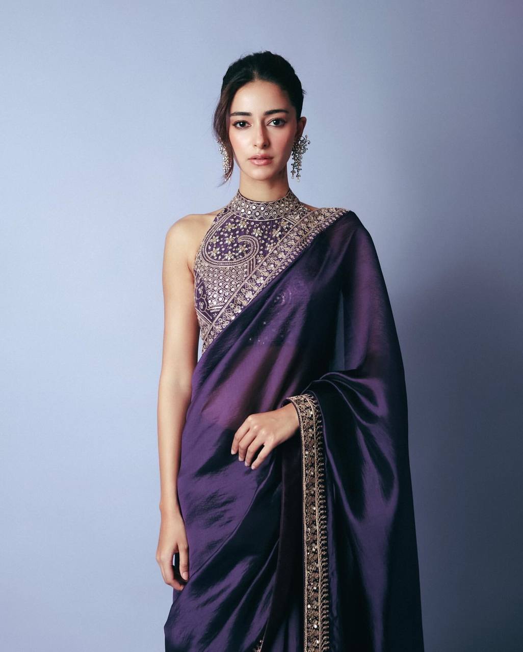 BOLLYWOOD CELEBRITY EMBROIDERED SEQUENCE SAREE WITH FANCY BLOUSE